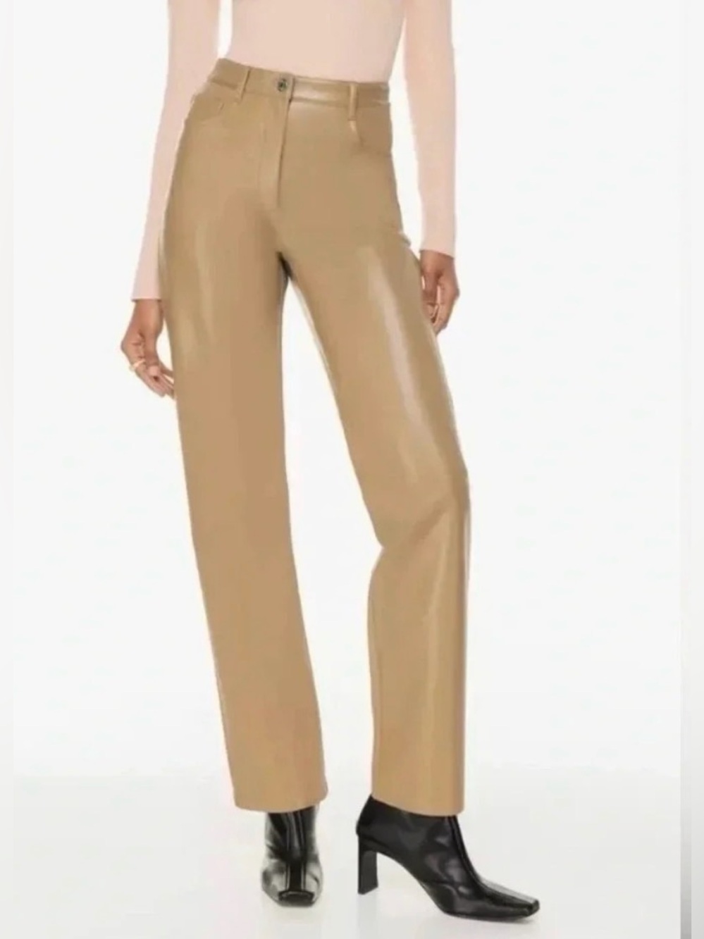 Aritzia (WILFRED) Beige Women's Faux Leather Straight-Leg Jeans